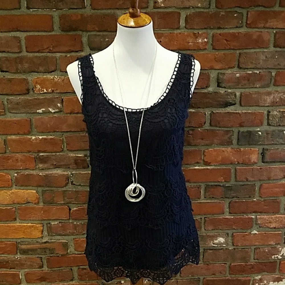 Navy Blue Crochet Tank